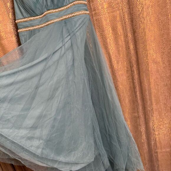 Ever Pretty Dusty Teal Tulle Mesh High Low Pearl Special Occasion Dress Size 6/M - Picture 4 of 14